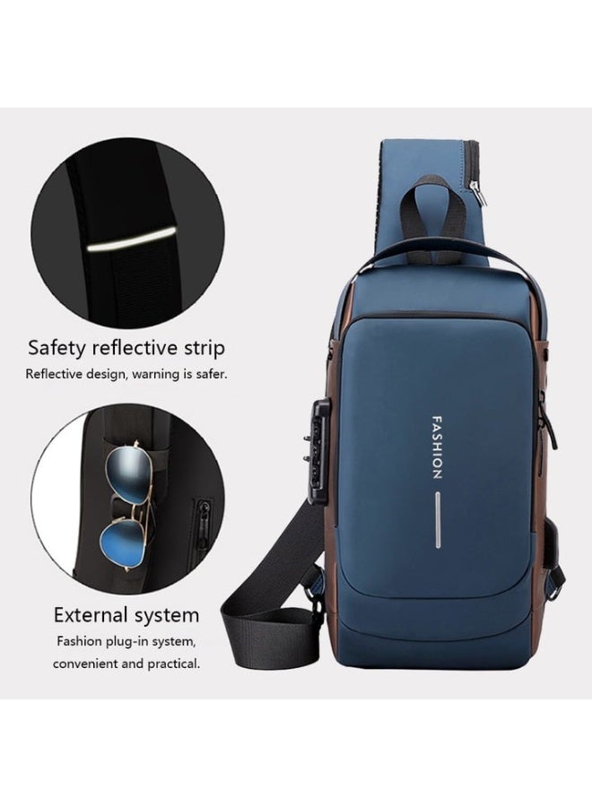 Waterproof Sling Bag for Men & Women – PU Leather Anti-Theft Crossbody Backpack, Adjustable Shoulder Strap, Hidden Security Pockets for Phone, Wallet, Keys, Three-Digit Combination Lock, Lightweight Travel and Daily Commute Bag for Hiking, Outdoor Activities, and Casual Wear - Image 4